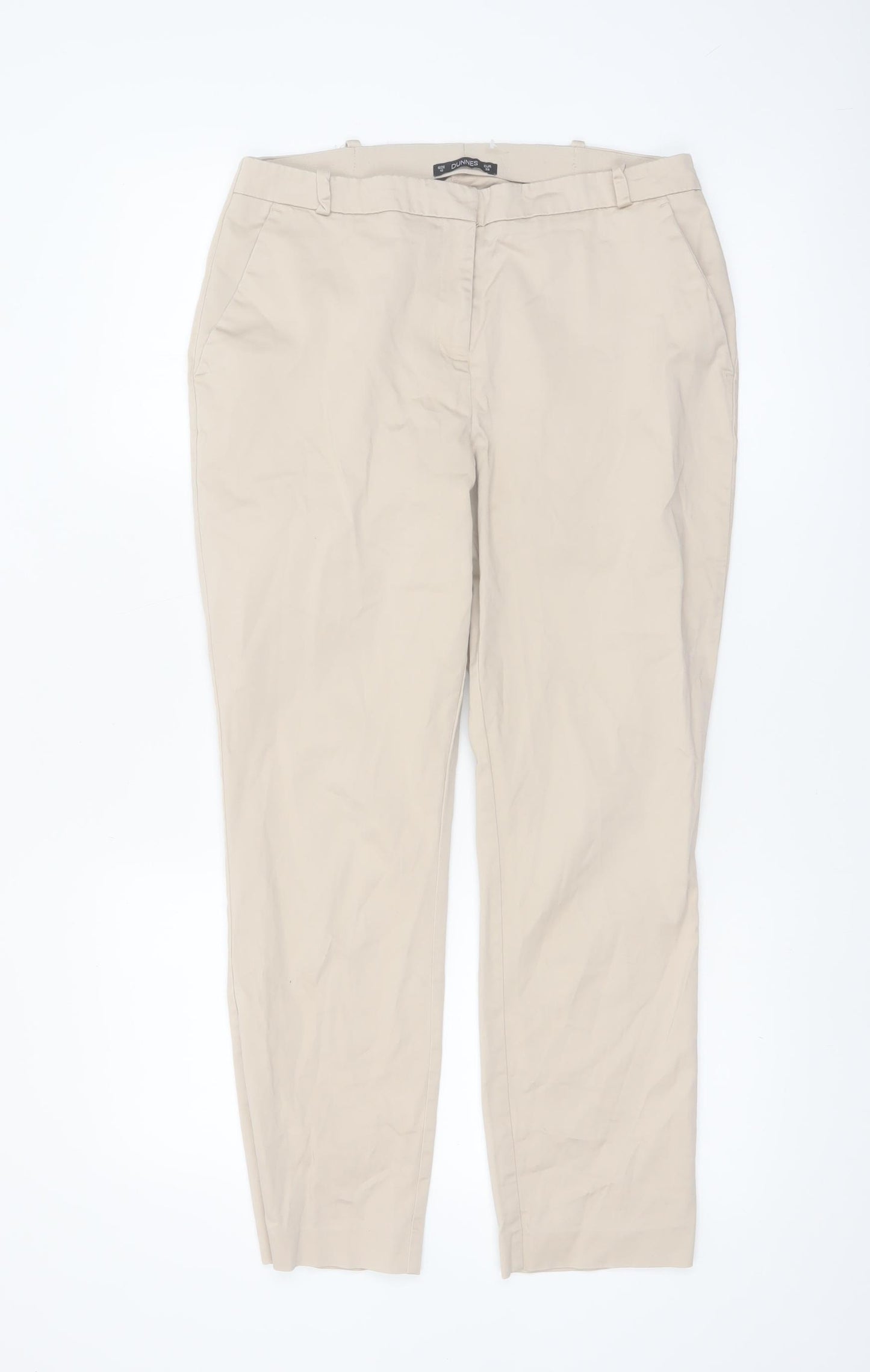 Dunnes Women Beige Chino Trousers Size 10 Regular Fit Cotton Stretch