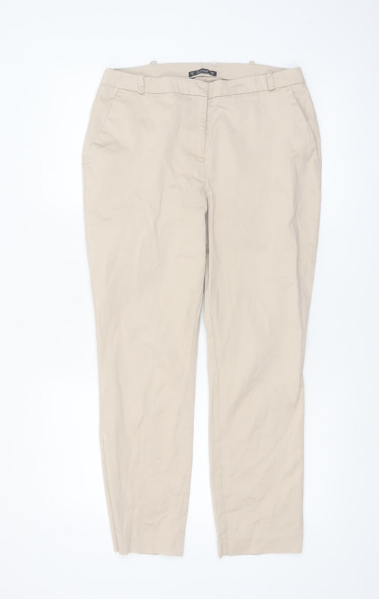 Dunnes Women Beige Chino Trousers Size 10 Regular Fit Cotton Stretch
