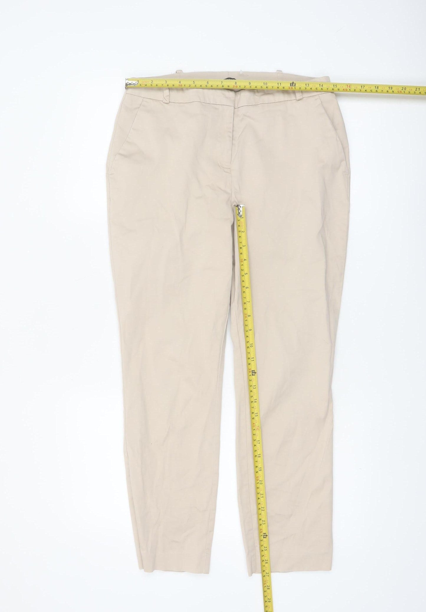 Dunnes Women Beige Chino Trousers Size 10 Regular Fit Cotton Stretch