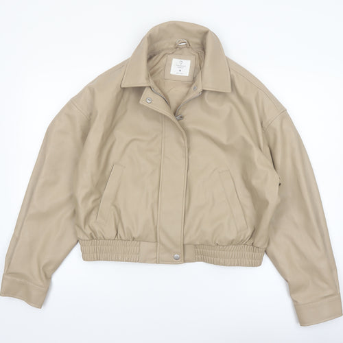 Primark Cares Women's Beige Faux Leather Cropped Bomber Jacket M