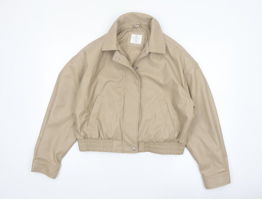 Primark Cares Women's Beige Faux Leather Cropped Bomber Jacket M
