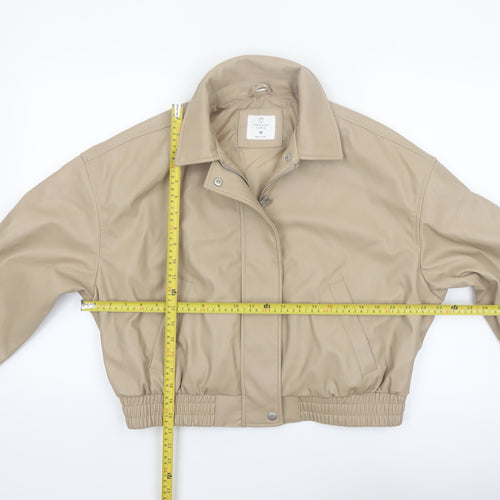Primark Cares Women's Beige Faux Leather Cropped Bomber Jacket M
