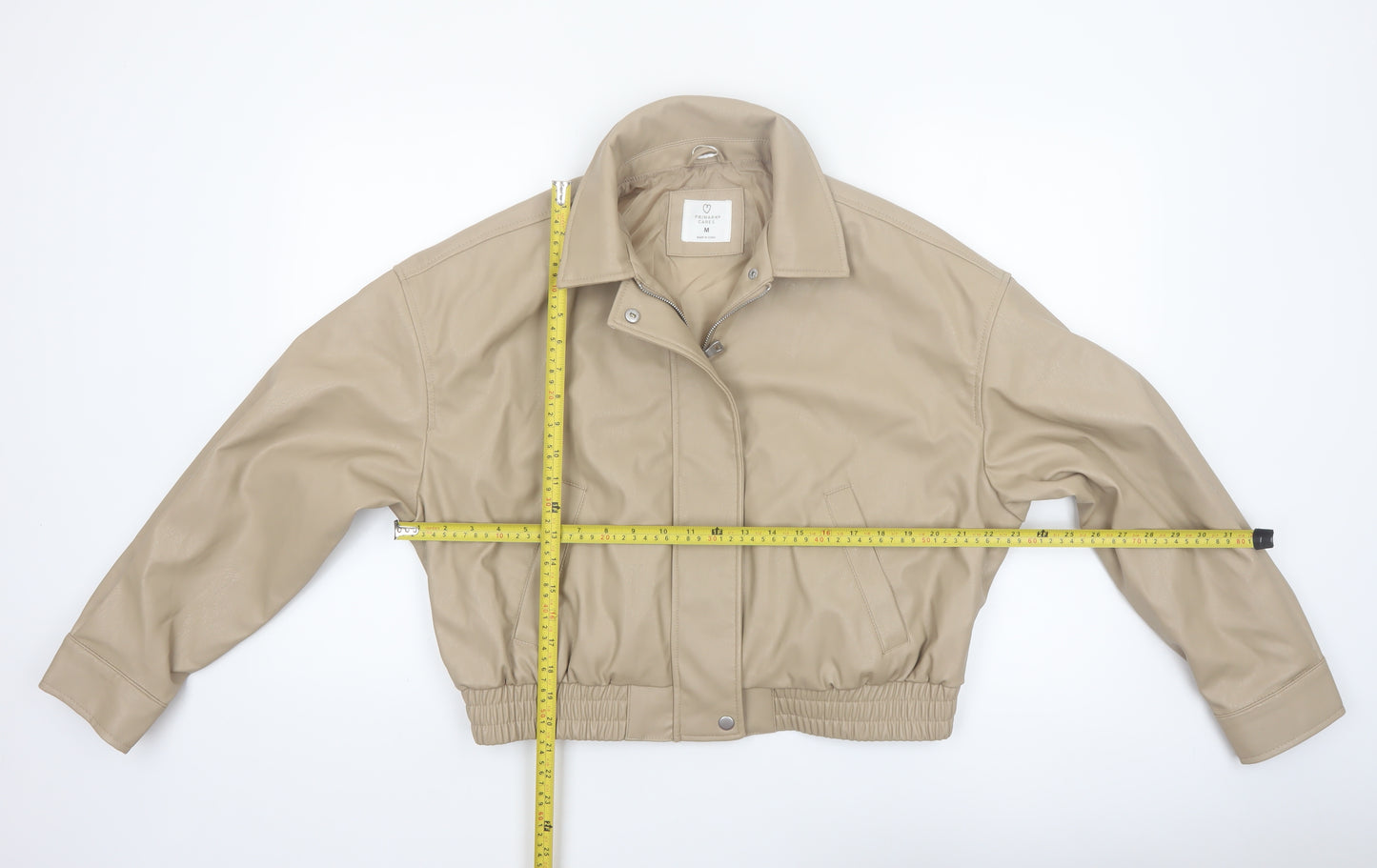 Primark Cares Women's Beige Faux Leather Cropped Bomber Jacket M