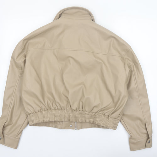Primark Cares Women's Beige Faux Leather Cropped Bomber Jacket M