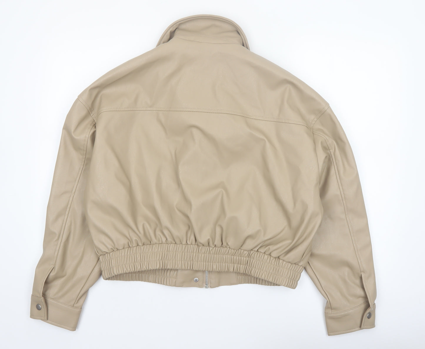 Primark Cares Women's Beige Faux Leather Cropped Bomber Jacket M