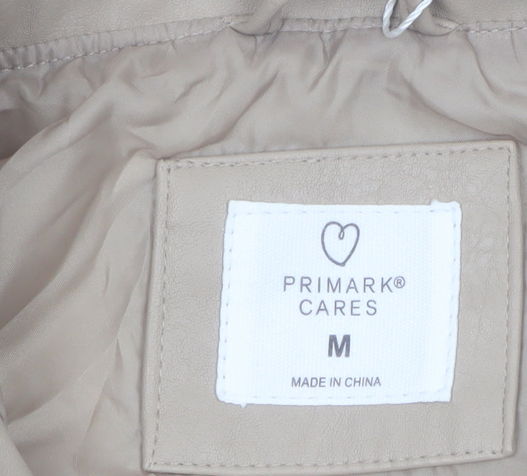 Primark Cares Women's Beige Faux Leather Cropped Bomber Jacket M