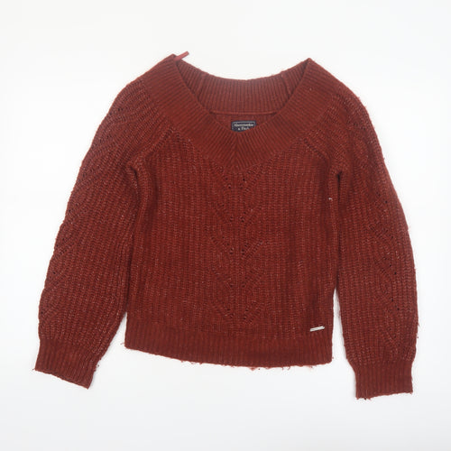 Abercrombie & Fitch Women’s Brown V-Neck Chunky Knit Jumper Size S