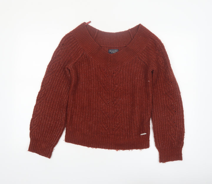 Abercrombie & Fitch Women’s Brown V-Neck Chunky Knit Jumper Size S
