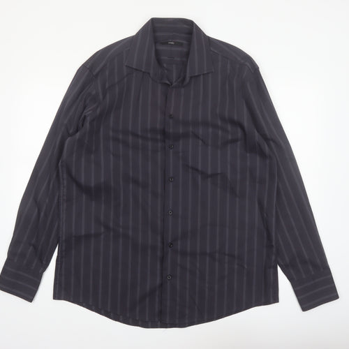 Venti Men's Black Striped Long Sleeve Cotton Button-Up Shirt Size 43