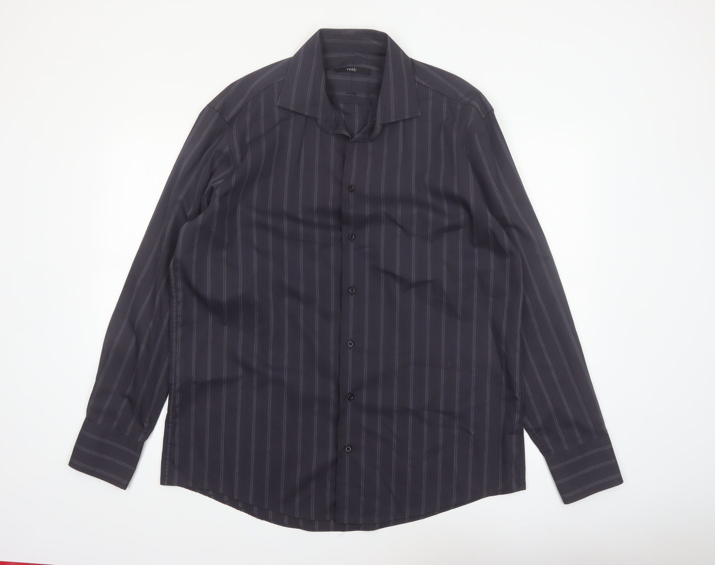 Venti Men's Black Striped Long Sleeve Cotton Button-Up Shirt Size 43