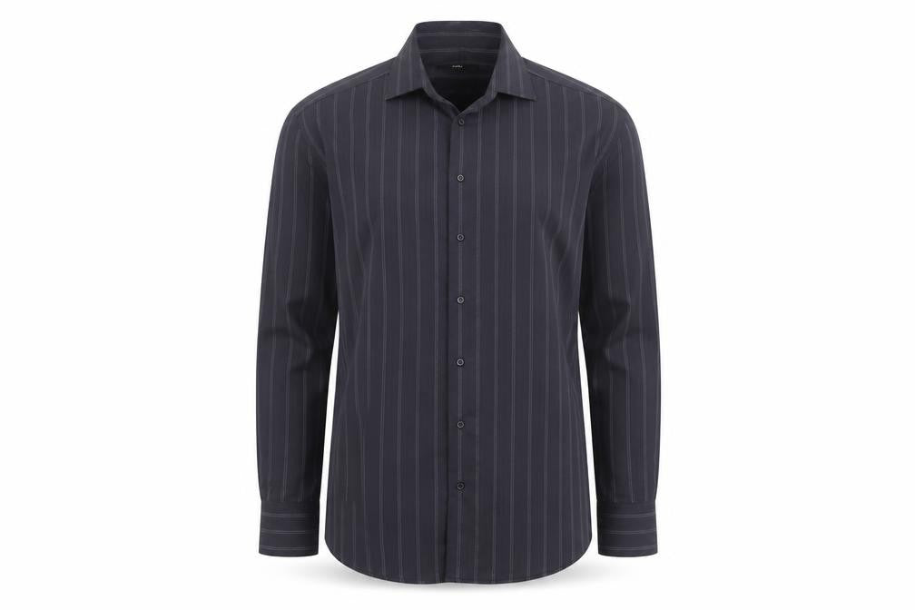 Front view of Venti Men's Black Striped Long Sleeve Cotton Button-Up Shirt, size 43