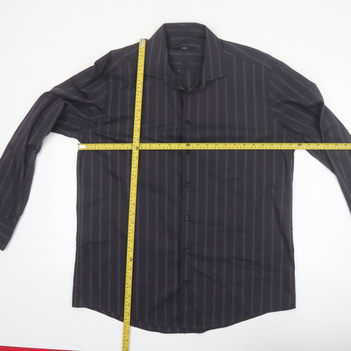 Venti Men's Black Striped Long Sleeve Cotton Button-Up Shirt Size 43