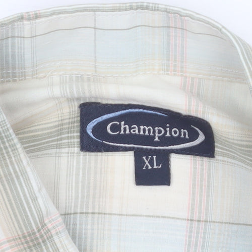 Champion Men’s Beige Plaid Short Sleeve Button-Up Shirt XL