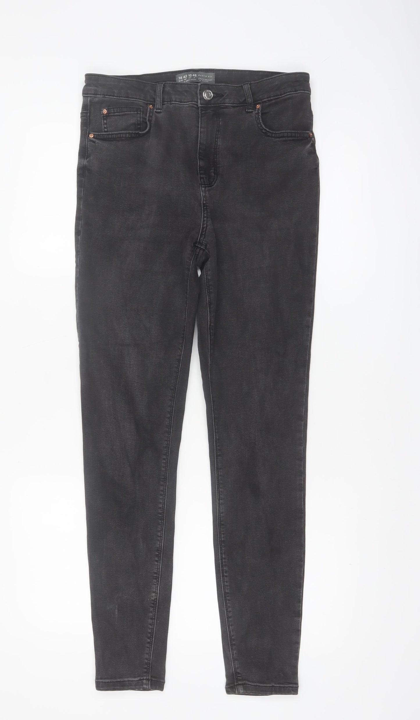 Primark Women Black Skinny Jeans Size 14 Mid Rise Stretch Denim