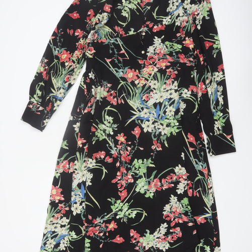 ELLI WHITE Women's Black Floral Midi Wrap Dress Size L