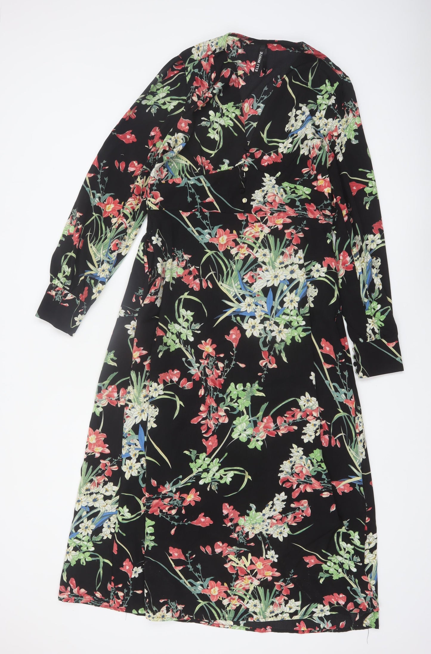 ELLI WHITE Women's Black Floral Midi Wrap Dress Size L