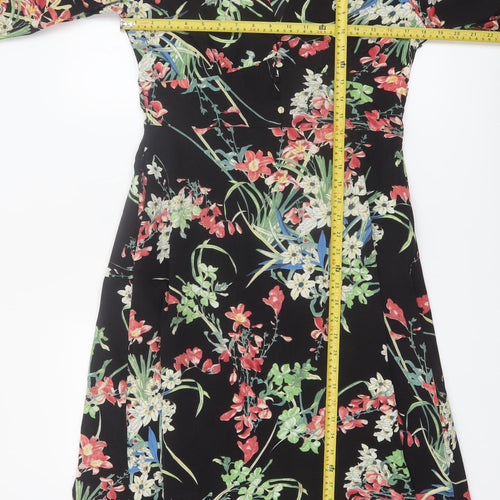 ELLI WHITE Women's Black Floral Midi Wrap Dress Size L