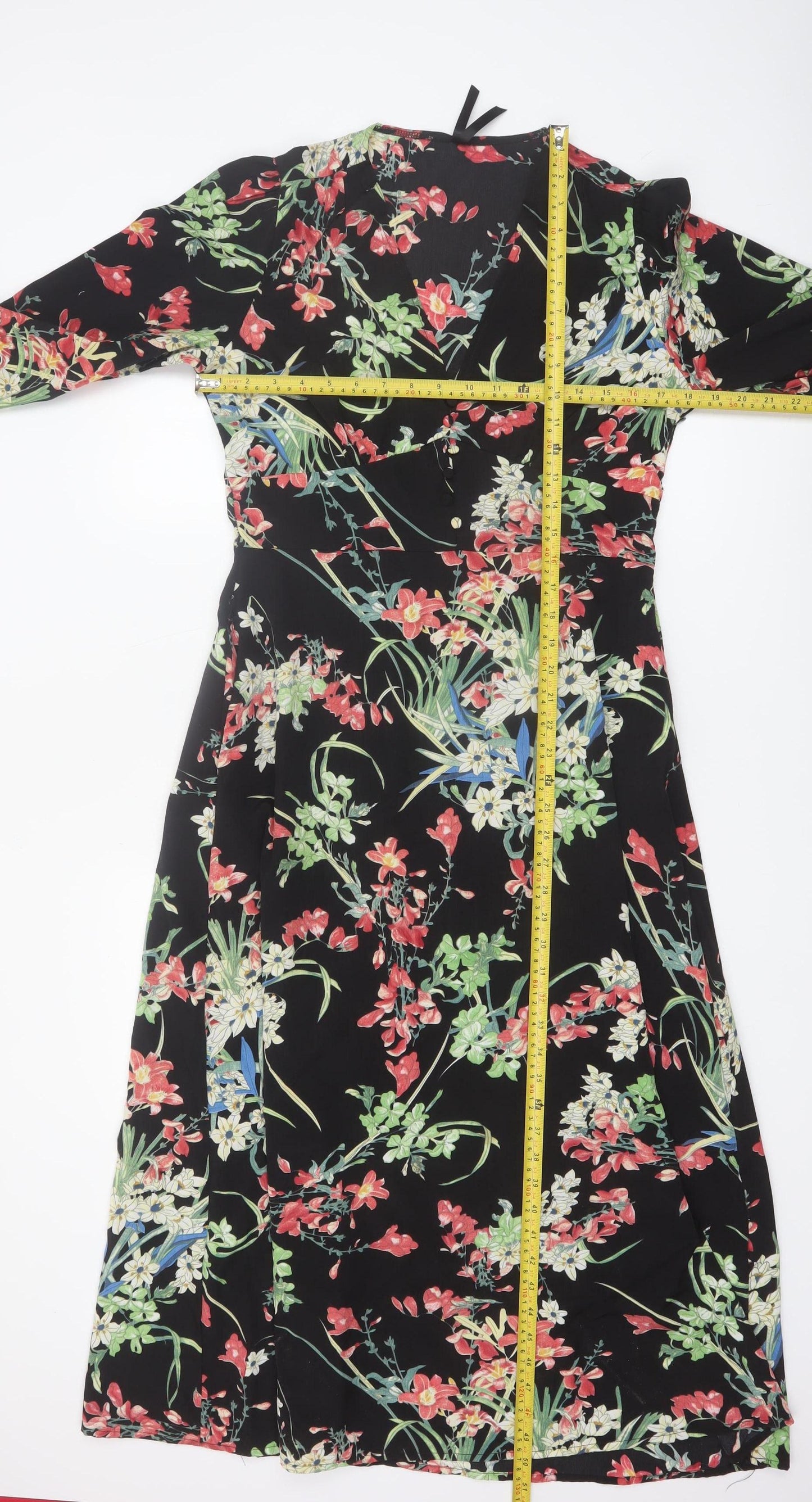 ELLI WHITE Women's Black Floral Midi Wrap Dress Size L