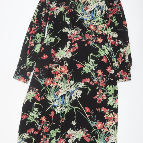 ELLI WHITE Women's Black Floral Midi Wrap Dress Size L