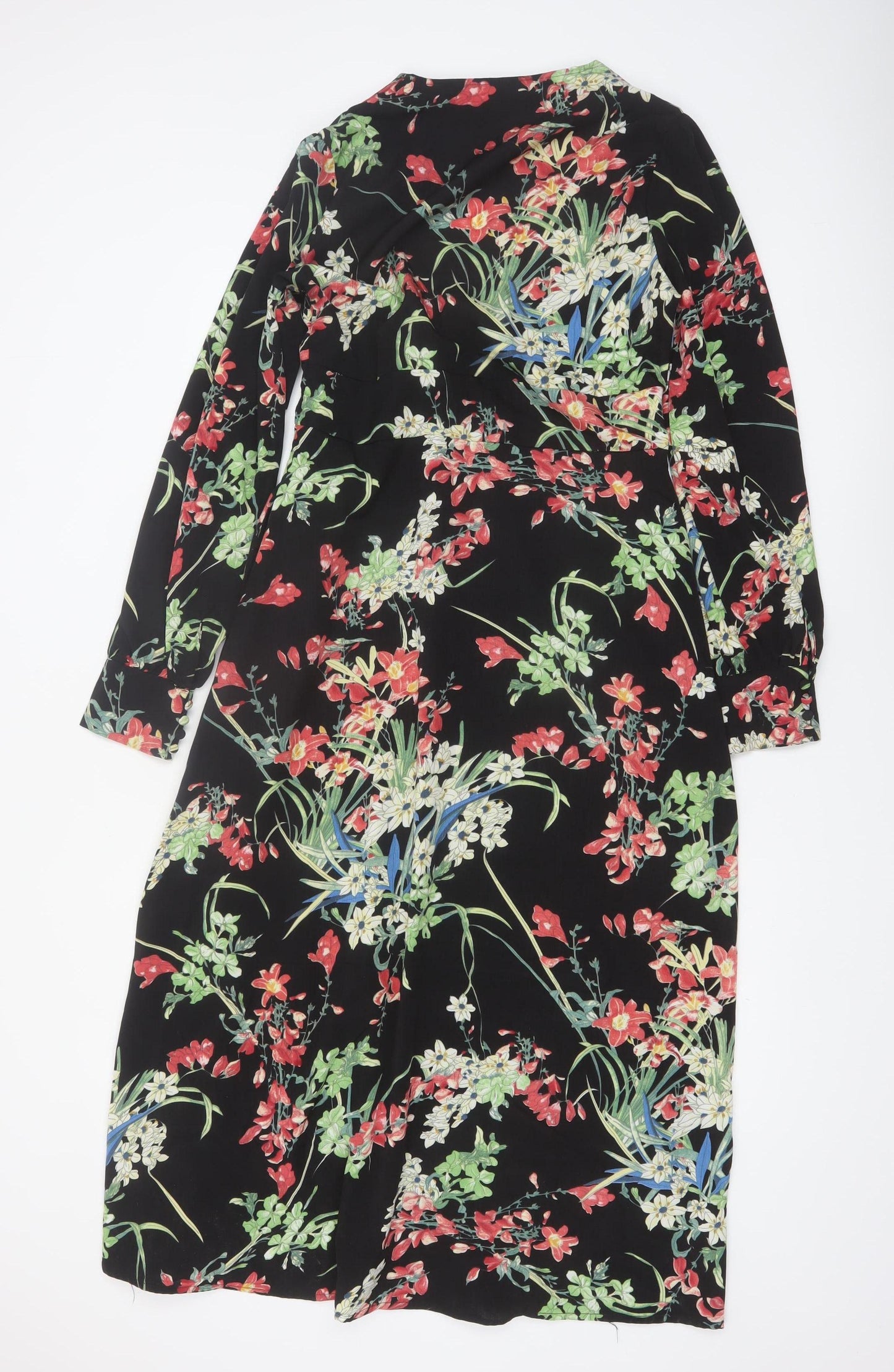 ELLI WHITE Women's Black Floral Midi Wrap Dress Size L