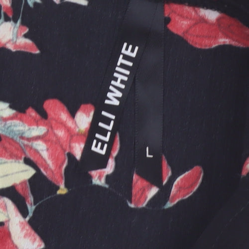 ELLI WHITE Women's Black Floral Midi Wrap Dress Size L
