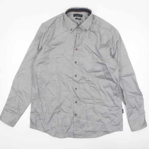 Bugatti Men's Grey Geometric Long Sleeve Button-Up Shirt Size L