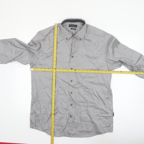 Bugatti Men's Grey Geometric Long Sleeve Button-Up Shirt Size L