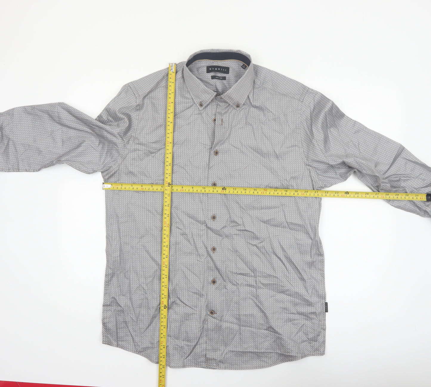 Bugatti Men's Grey Geometric Long Sleeve Button-Up Shirt Size L