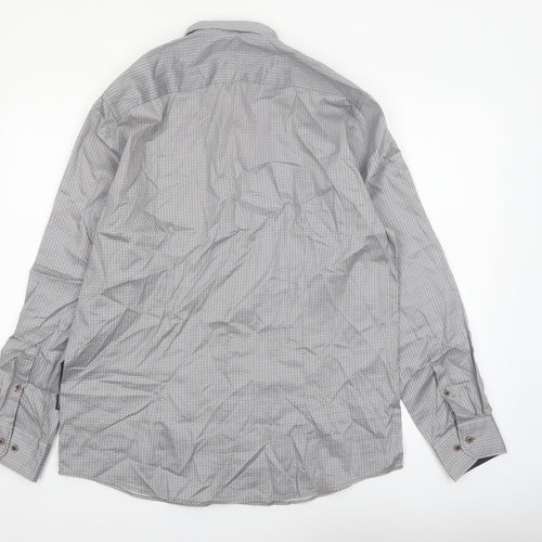 Bugatti Men's Grey Geometric Long Sleeve Button-Up Shirt Size L