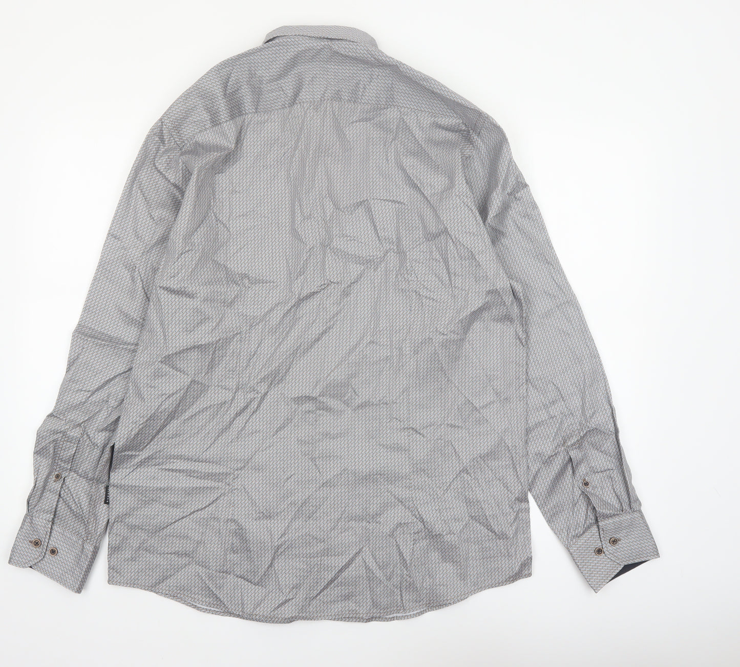 Bugatti Men's Grey Geometric Long Sleeve Button-Up Shirt Size L