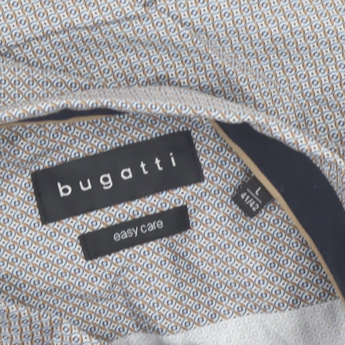 Bugatti Men's Grey Geometric Long Sleeve Button-Up Shirt Size L