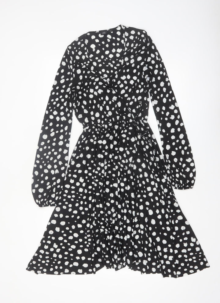 River Island Women’s Black Polka Dot Wrap Dress Size 8