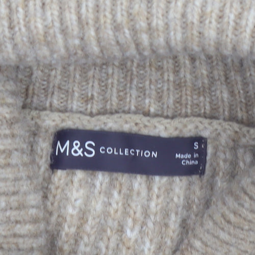 Marks and Spencer Women’s Beige Striped Roll Neck Jumper Size S