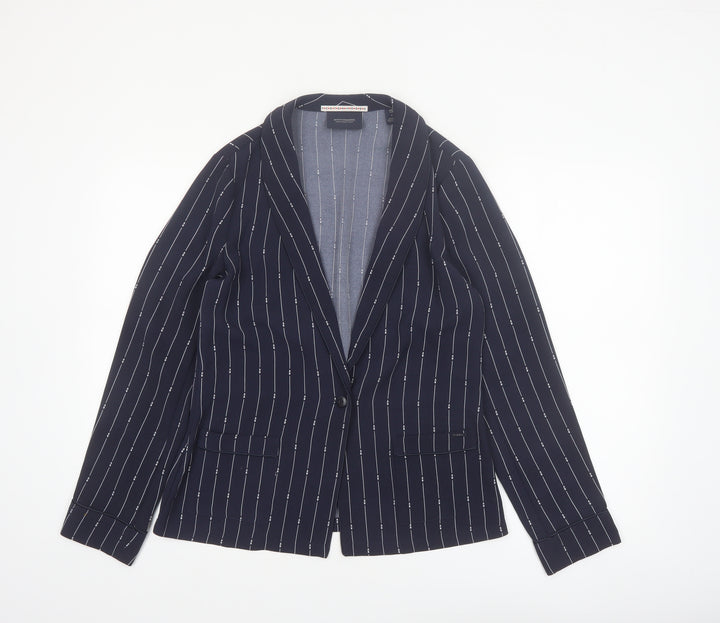 Scotch & Soda Women's Navy Pinstripe Single-Breasted Blazer Size S