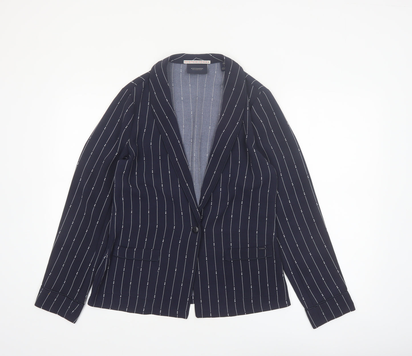 Scotch & Soda Women's Navy Pinstripe Single-Breasted Blazer Size S