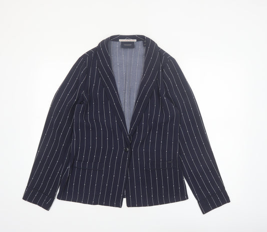 Scotch & Soda Women's Navy Pinstripe Single-Breasted Blazer Size S