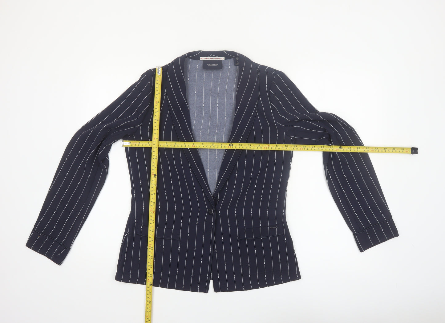 Scotch & Soda Women's Navy Pinstripe Single-Breasted Blazer Size S