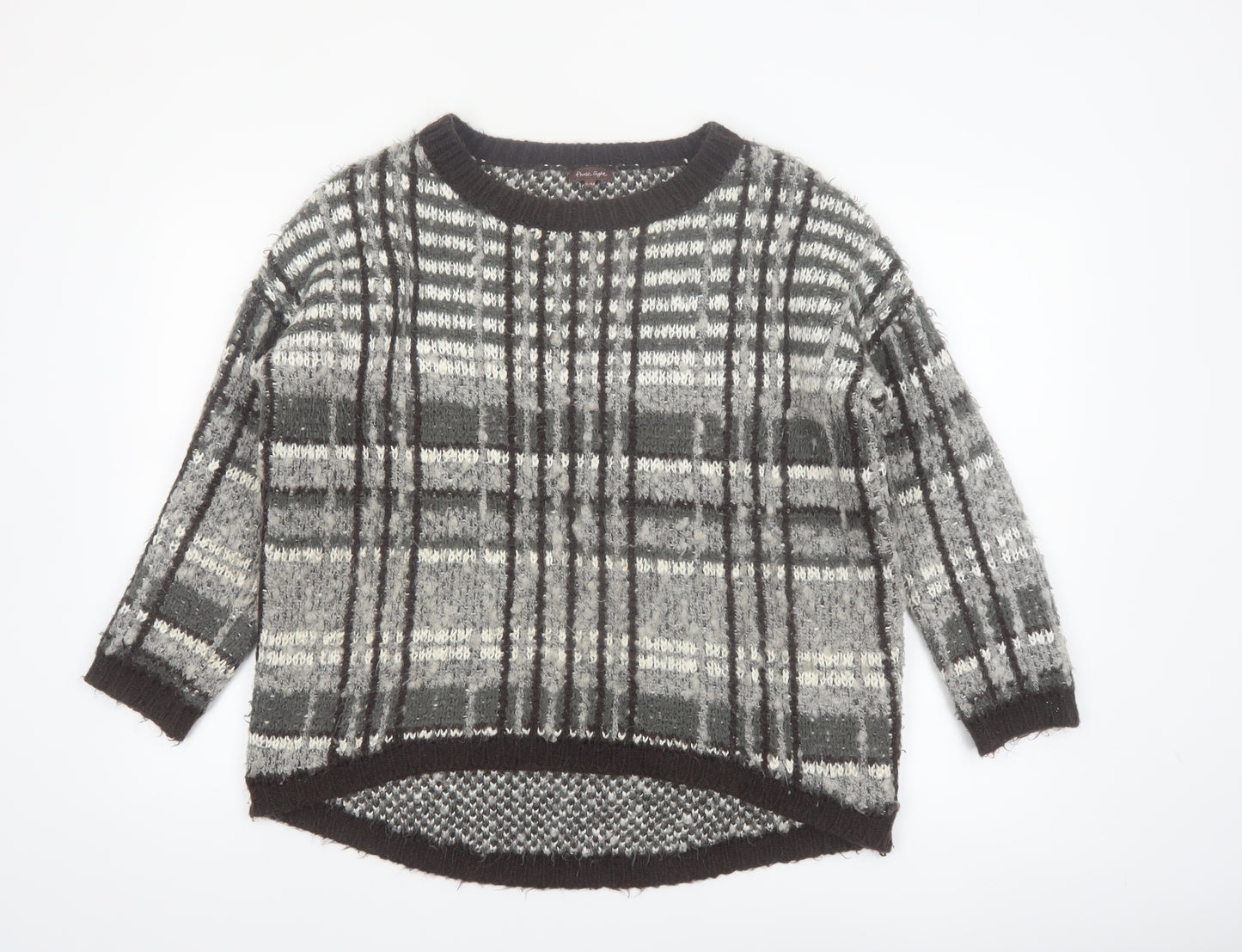 Phase Eight Women's Grey Chunky Knit Check Pullover Jumper S