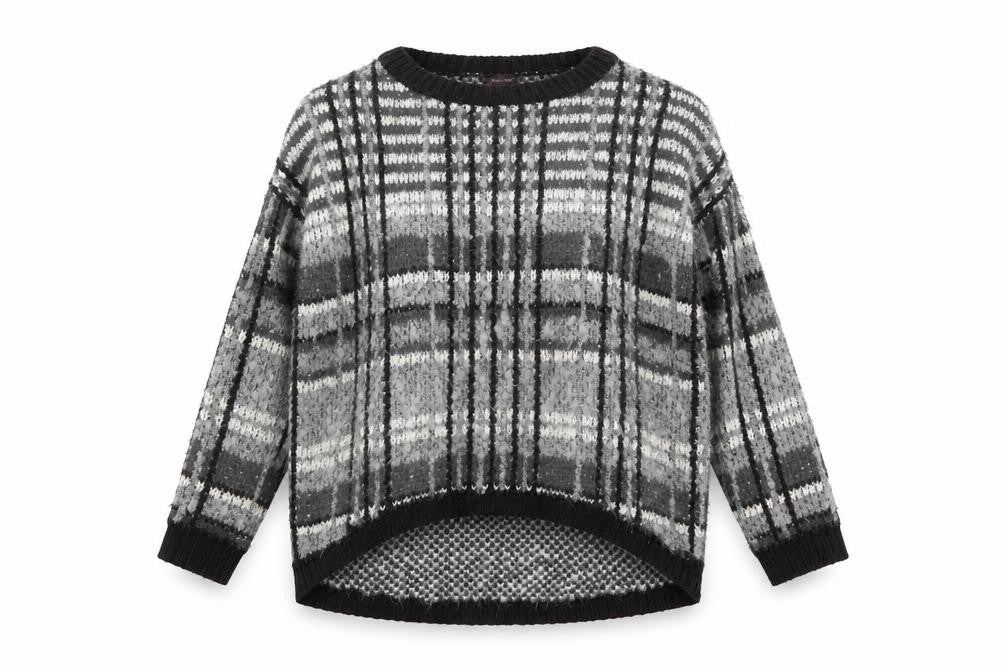 Front view of Phase Eight Women's Grey Chunky Knit Check jumper S