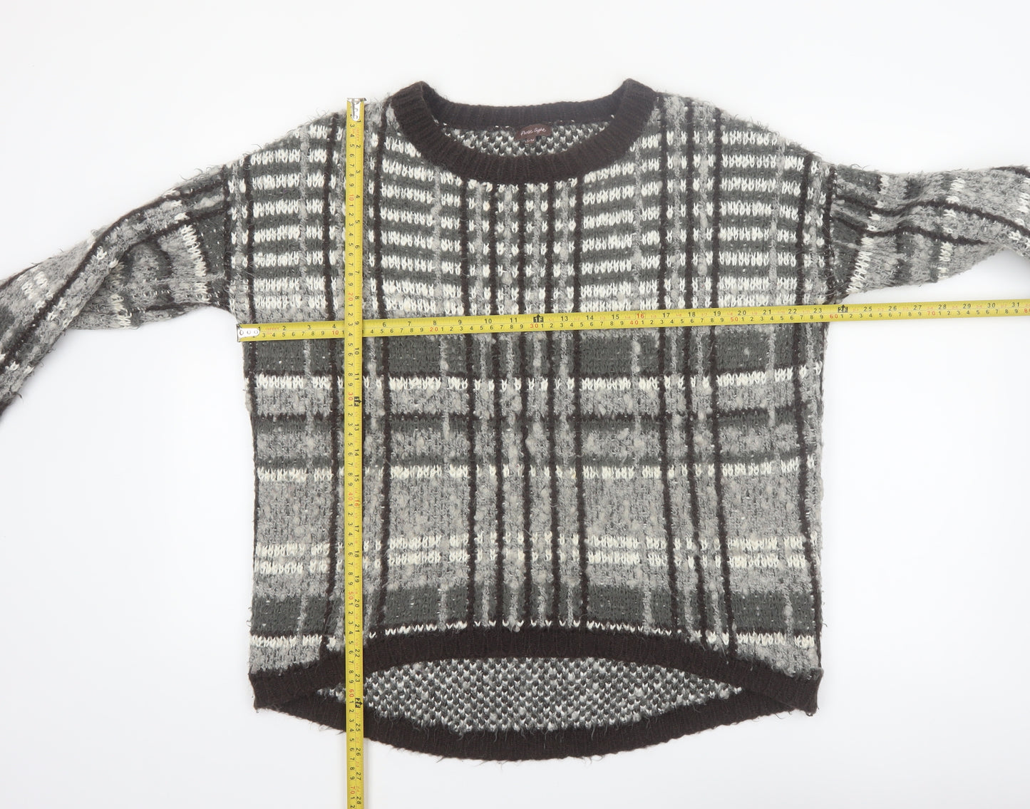 Phase Eight Women's Grey Chunky Knit Check Pullover Jumper S