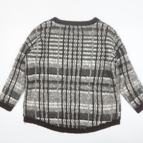 Phase Eight Women's Grey Chunky Knit Check Pullover Jumper S