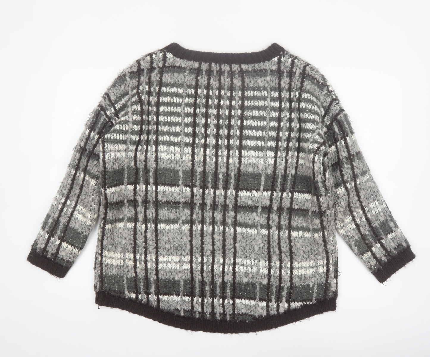 Phase Eight Women's Grey Chunky Knit Check Pullover Jumper S