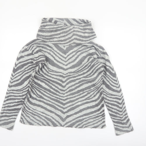 Oasis Women’s Grey Zebra Roll Neck Jumper XS Knit Pullover
