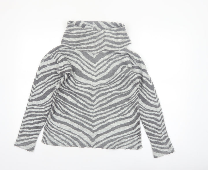 Oasis Women’s Grey Zebra Roll Neck Jumper XS Knit Pullover