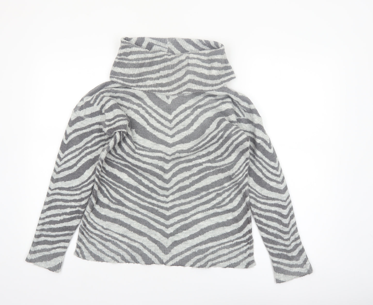 Oasis Women’s Grey Zebra Roll Neck Jumper XS Knit Pullover