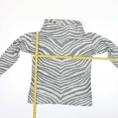Oasis Women’s Grey Zebra Roll Neck Jumper XS Knit Pullover