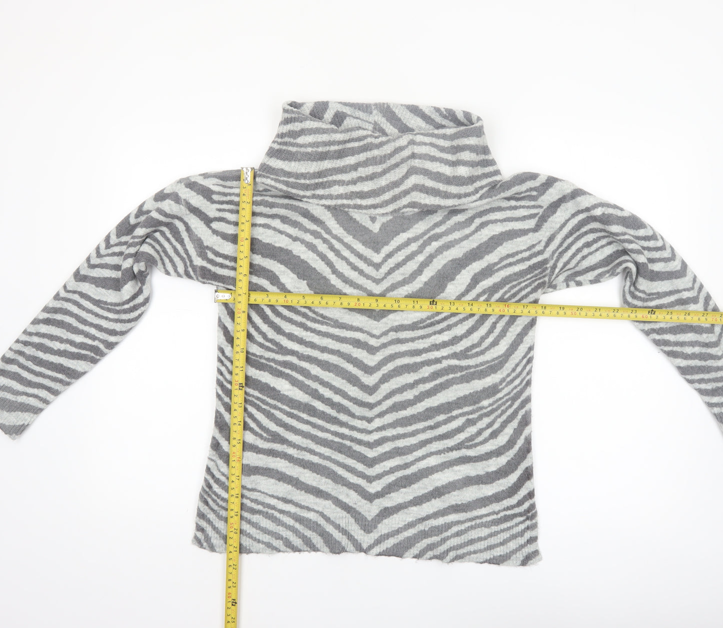 Oasis Women’s Grey Zebra Roll Neck Jumper XS Knit Pullover
