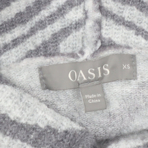 Oasis Women’s Grey Zebra Roll Neck Jumper XS Knit Pullover