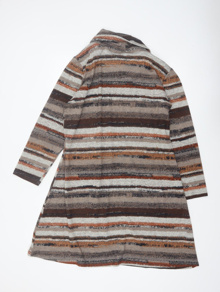 Paco Boutique Women Brown Striped Roll Neck Knit Shift Dress Size 16