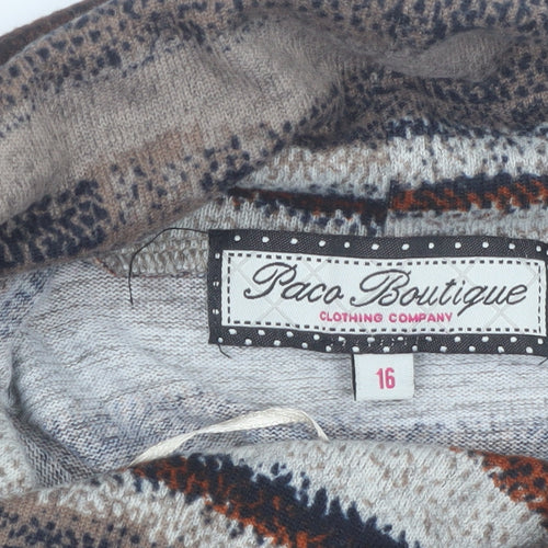 Paco Boutique Women Brown Striped Roll Neck Knit Shift Dress Size 16